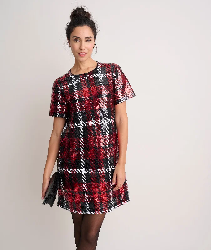 Short-Sleeve Sequin Plaid Sasha Dress - FINAL SALE