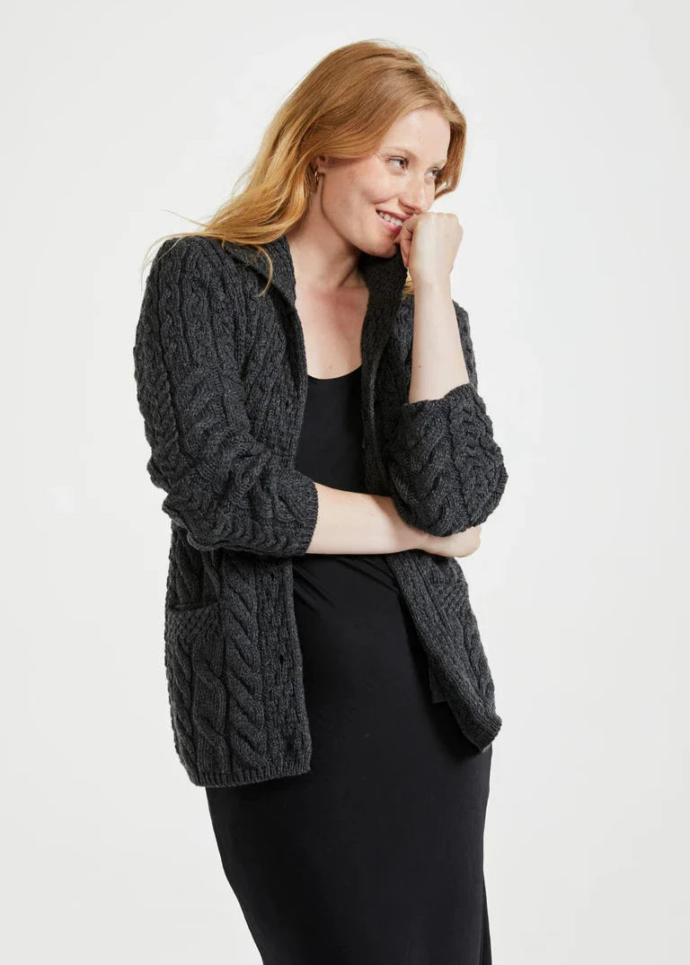 Aran Supersoft Cardigan | Charcoal - Clearance