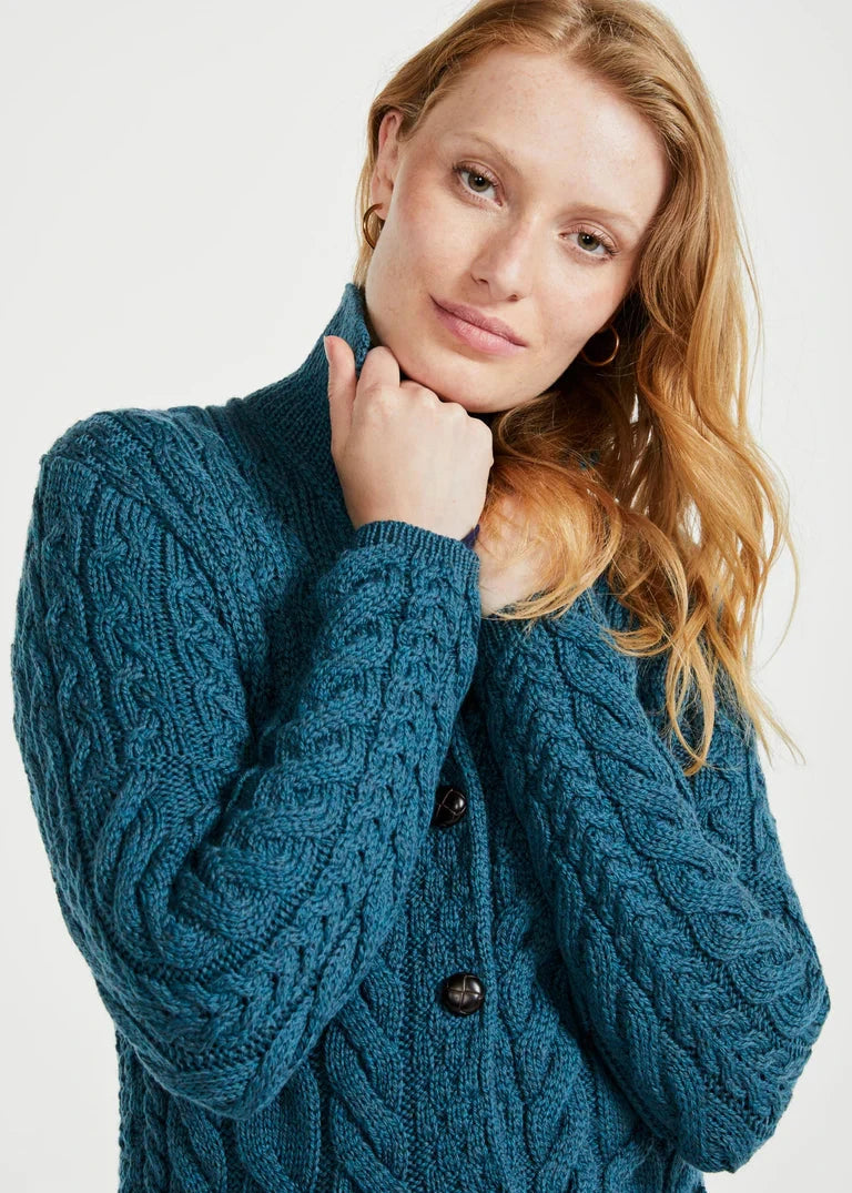 Aran Supersoft Cardigan | Teal - Clearance