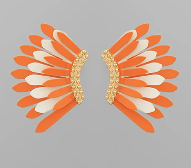 Game Day Color Coated Wing Earrings - Small - Orange/White