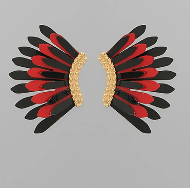 Game Day Color Coated Wing Earrings - Small - Red/Black