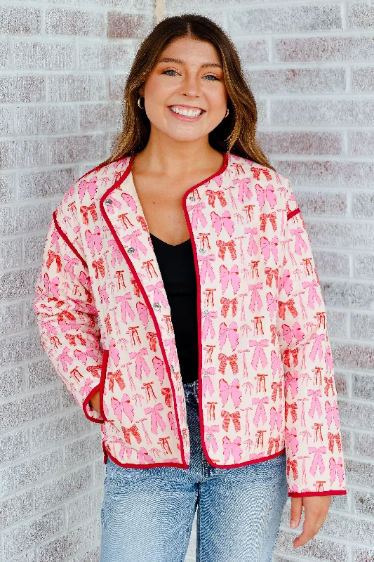 January & May - Tied Together Bow Detail Quilted Jacket