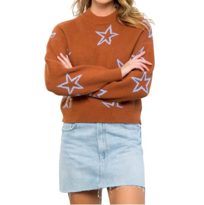 Long Sleeve Star Sweater In Camel