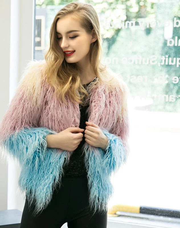 Luxury Faux Fur Coat Mix Color Shaggy Jacket