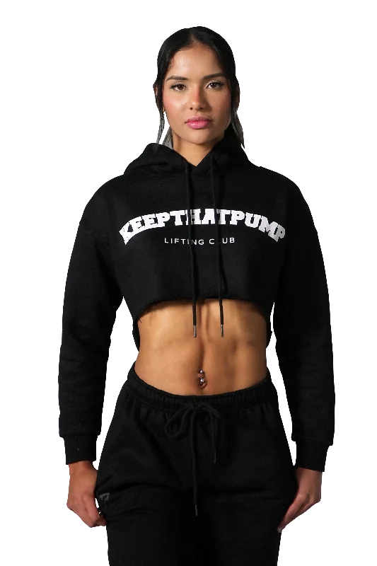 Series 1 Cropped Lifting Club Hoodie - Black with baby pink logo