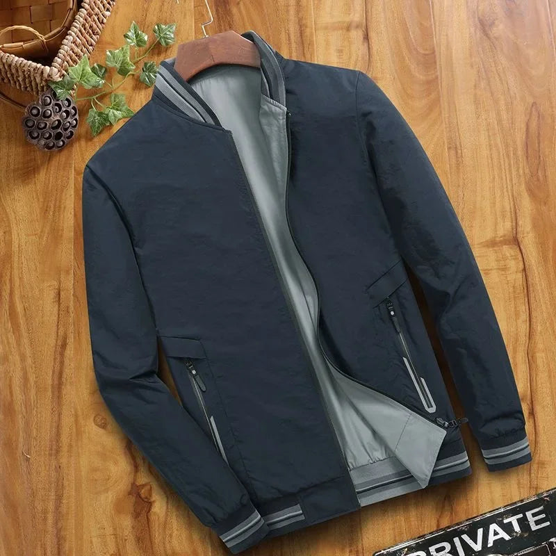 Men's Two-color Double-sided Jacket Baseball Collar Zipper Pocket Thin Casual Home Fashion Jacket Men