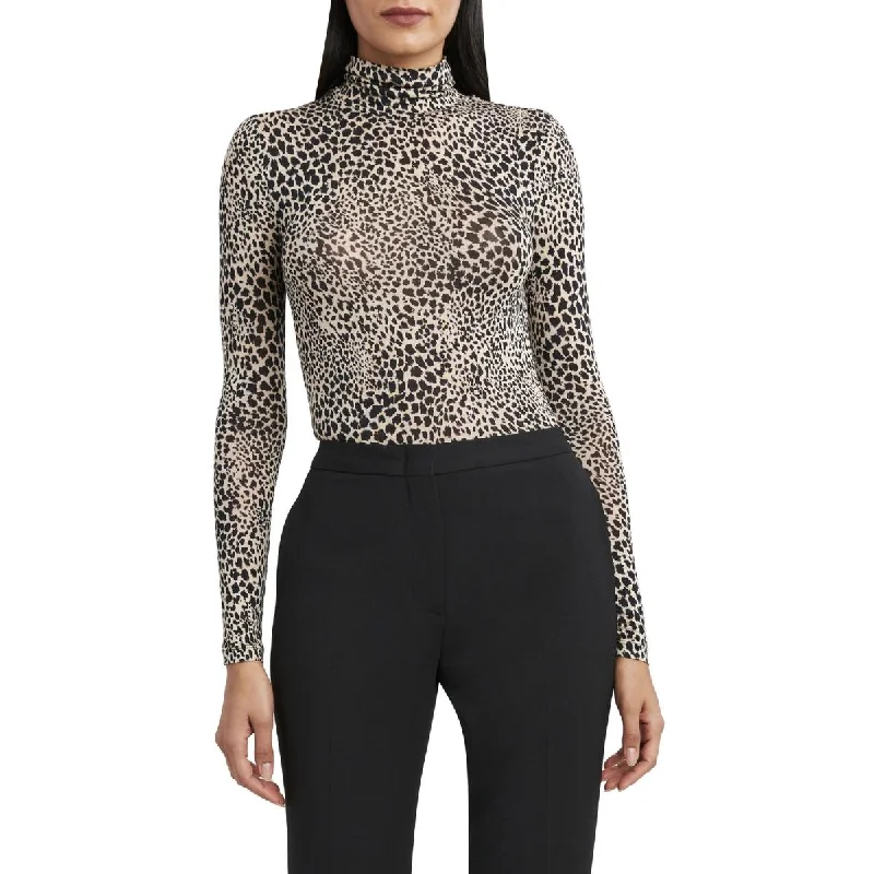 BCBG Max Azria Women's Animal Print Long Sleeve Modal Blend Mock Neck Top