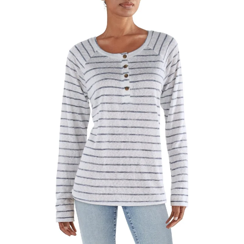 Bobeau Womens Striped Long Sleeve Henley