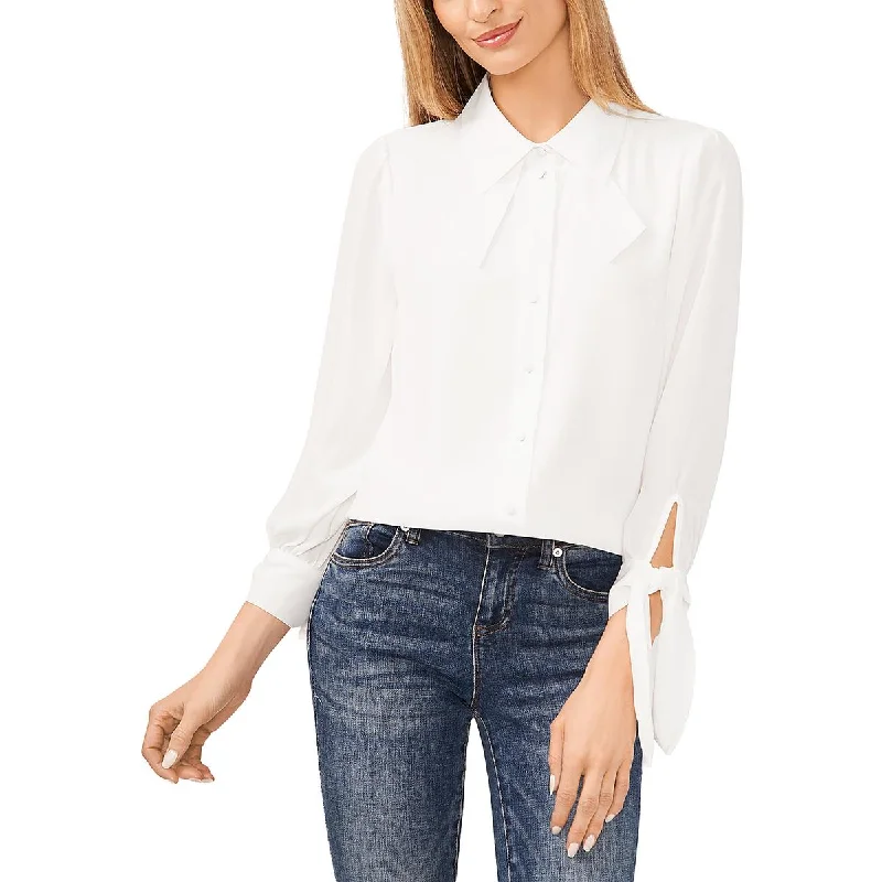 CeCe Womens Collar Long Sleeve Button-Down Top