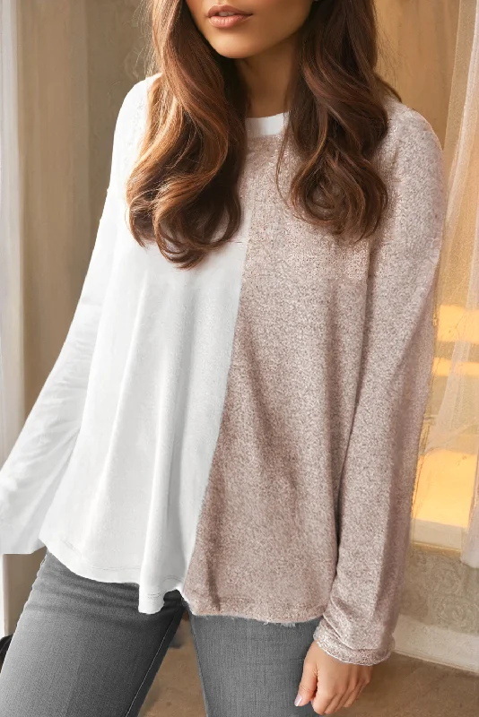 Khaki Colorblock Long Sleeve Crew Neck Top