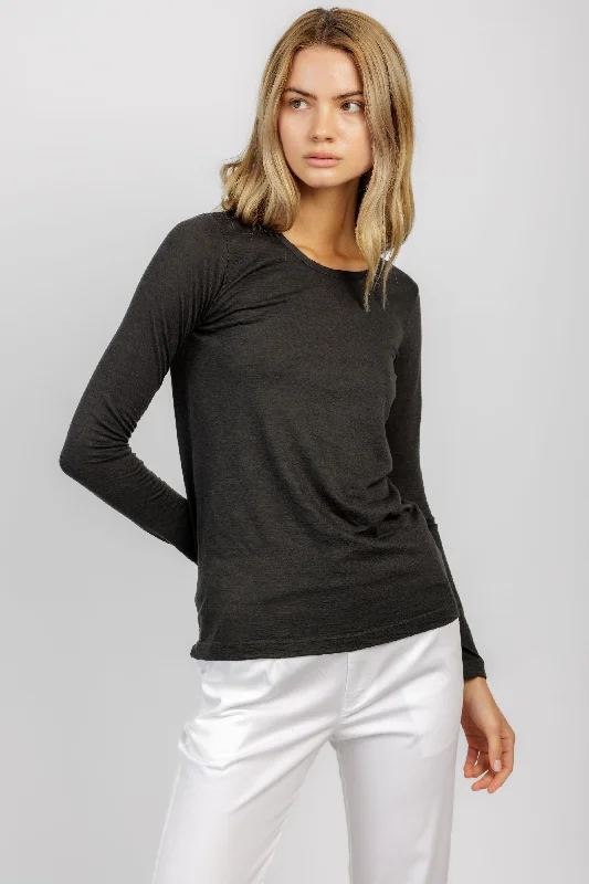 Long Sleeve Cool Cashmere Tee in Charcoal