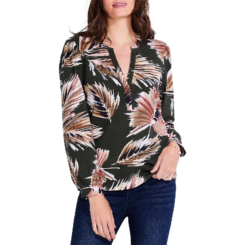 Nic + Zoe Womens LS Fern Henley Split Neckline Long Sleeve Blouse