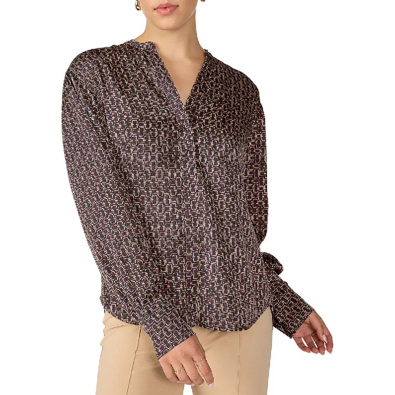 Sanctuary Womens Printed Long Sleeve Button-Down Top