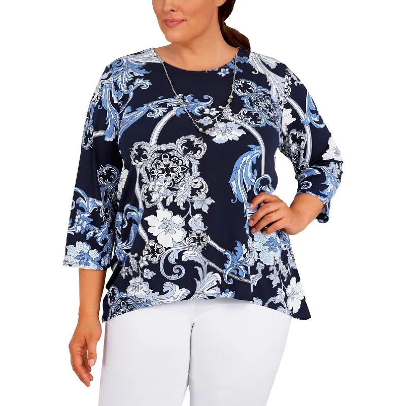 Alfred Dunner Womens Plus Printed Long Sleeve Blouse