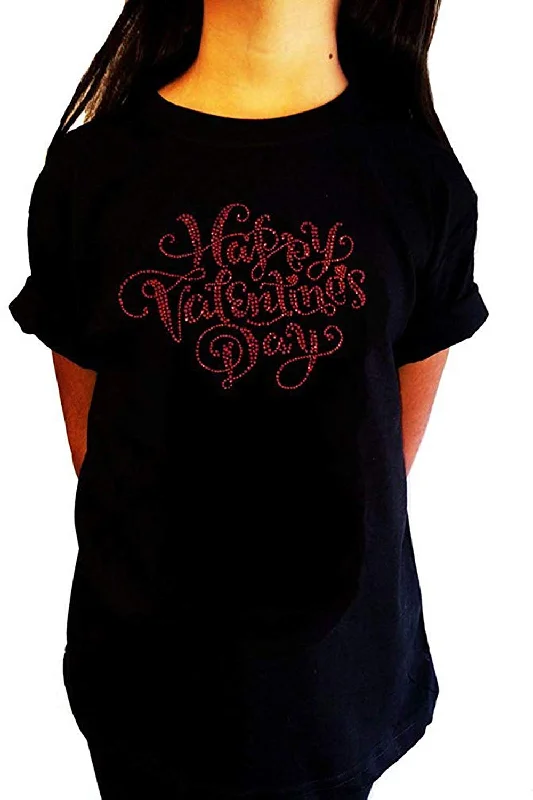 Girls Rhinestone T-Shirt " Red Happy Valentines Day " Size 3 to 14 Available