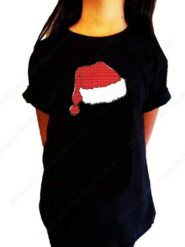 Girls Rhinestone T-Shirt " Sequence Santa Hat " Size 3 to 14 Available