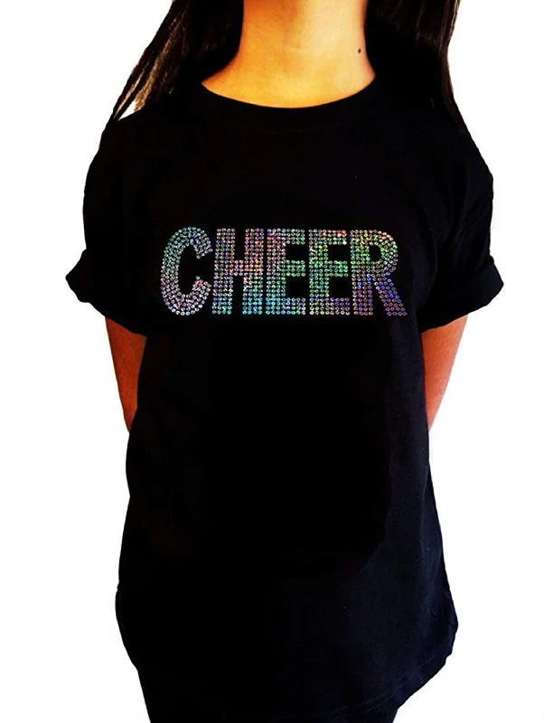 Girls Sequence T-Shirt " Cheer " Size 3 to 14 Available, Cheerleader AB Sequence