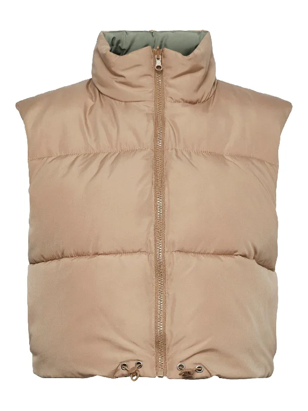 Nadia Short Puffer Vest - Silver Mink