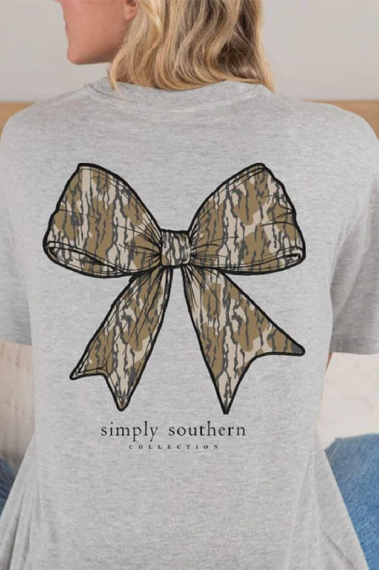 Simply Southern Camo Bow T-Shirt for Women in Ash Grey | SS-CAMOBOW-ASHGRY