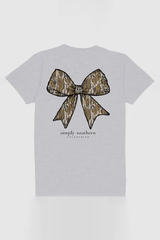 Simply Southern Plus Size Camo Bow T-Shirt for Women in Ash Grey | EXT-SS-CAMOBOW-ASHGRY