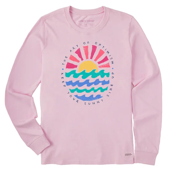 Women's Quirky Sun Ocean Sunny Side Up Long Sleeve Crusher Tee in Seashell Pink