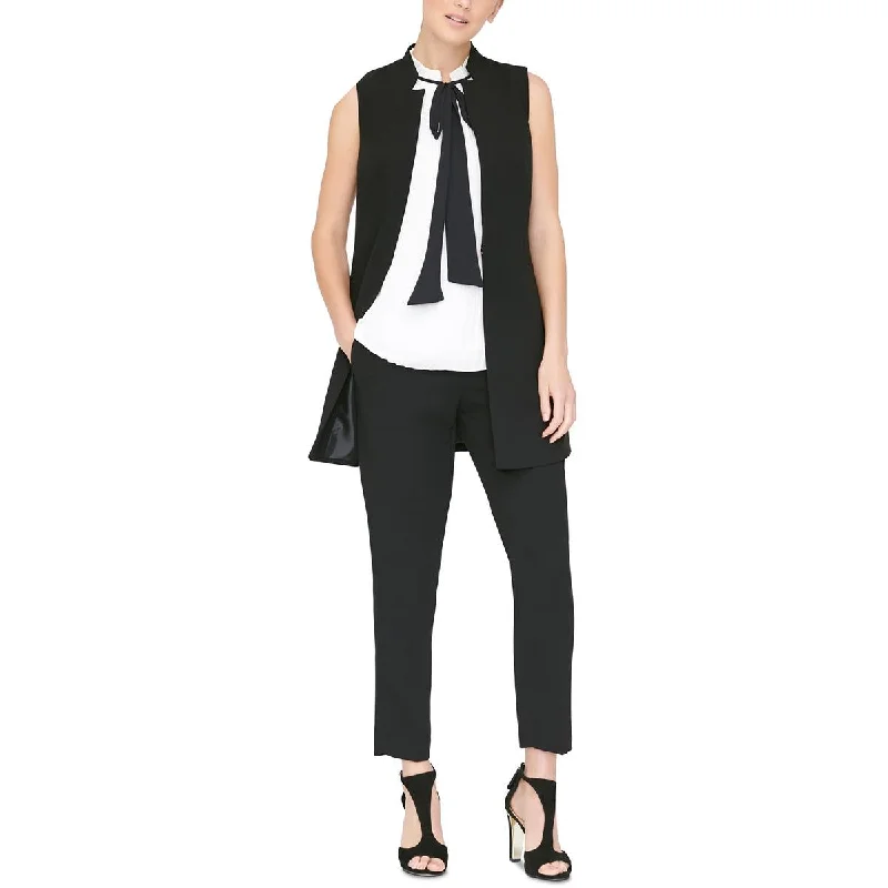 Petites Womens Lapel Sleeveless Vest