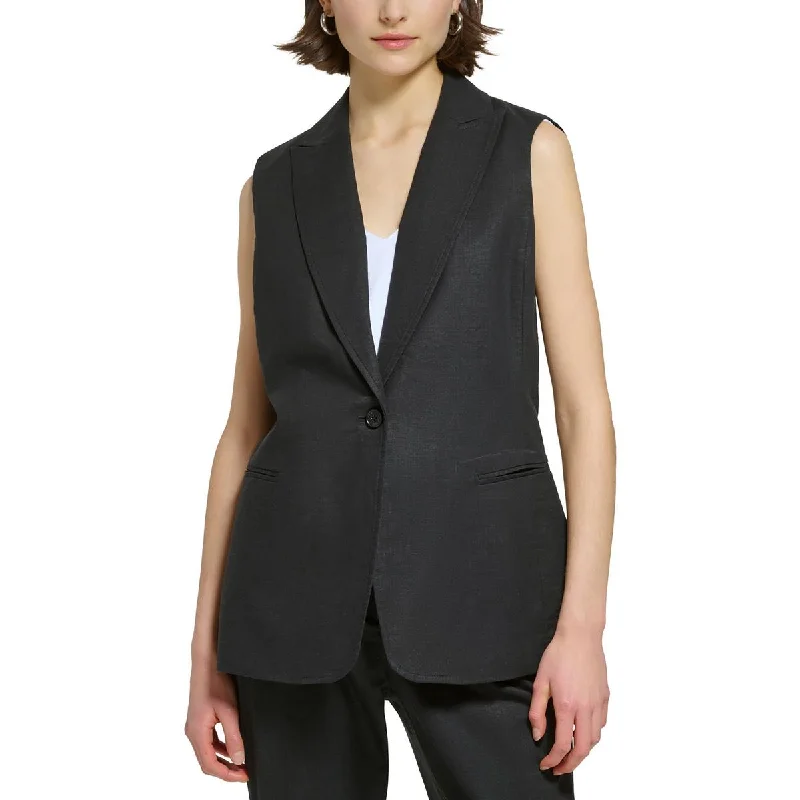 Petites Womens Collar Linen Vest