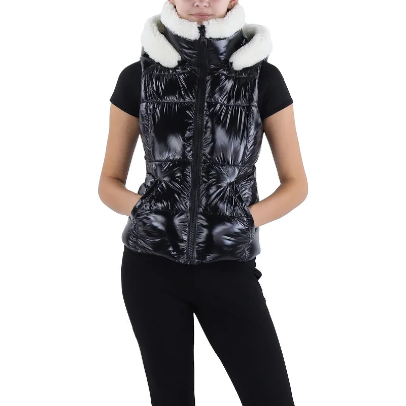 Annie Womens Faux Fur Trim Hooded Outerwear Vest