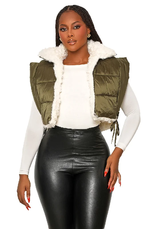 Can’t Forget Sherpa Lined Crop Vest (Green)- FINAL SALE