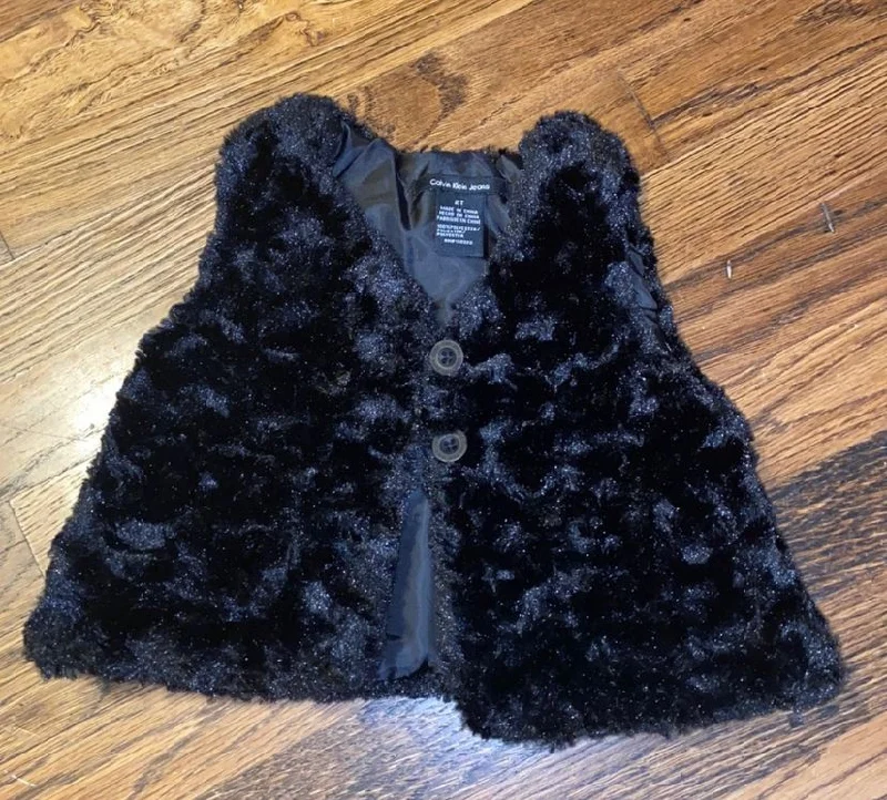 Calvin Klein Black fur vest 2T