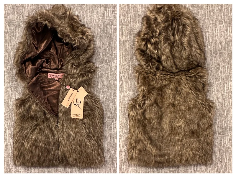 Urban Republic NWT Brown Faux Fur Hooded Zip up lined vest 6T/6