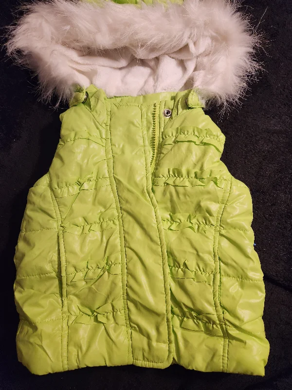 Children's place Lime green vest w furry hood 18-24 Months