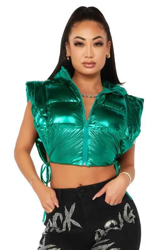 You Thought I Was Feeling You Green Puffer Vest