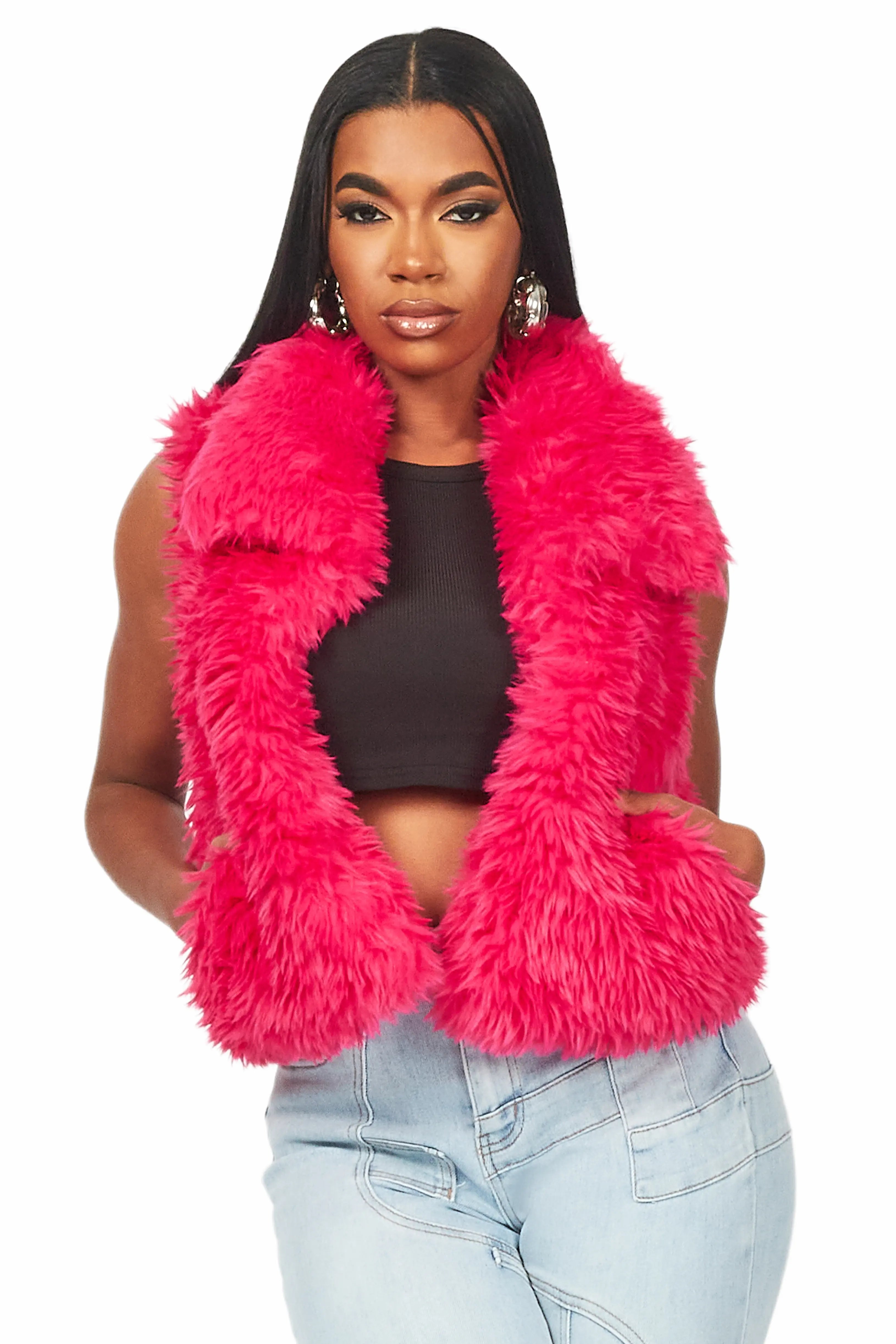 Keionna Fuchsia Fur Vest