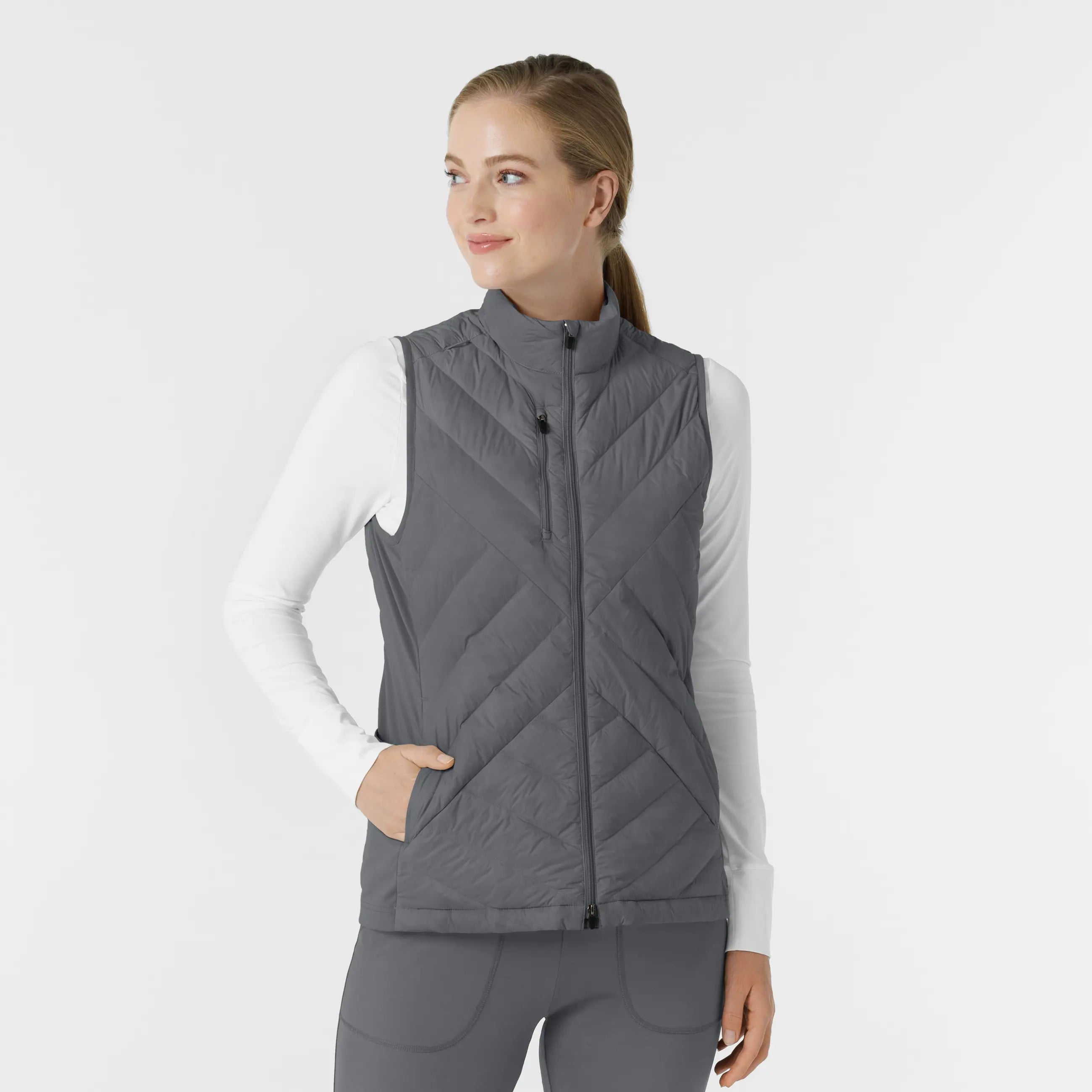 Wink Women's Quilted Scrub Vest - Pewter