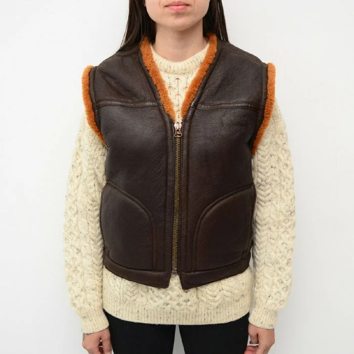 Women's Vintage Quality Leather Sheepskin Shearling Vest