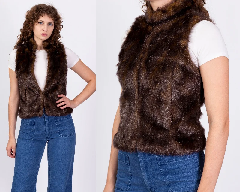 Y2K Does 60s Style Faux Mink Fur Vest - Small