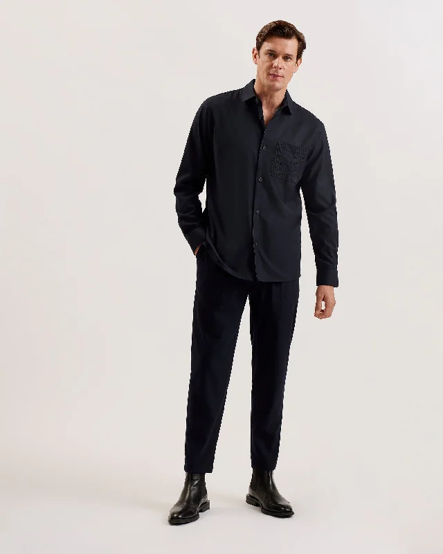 Gaius Ls Oversized Wool Blend Shirt Navy